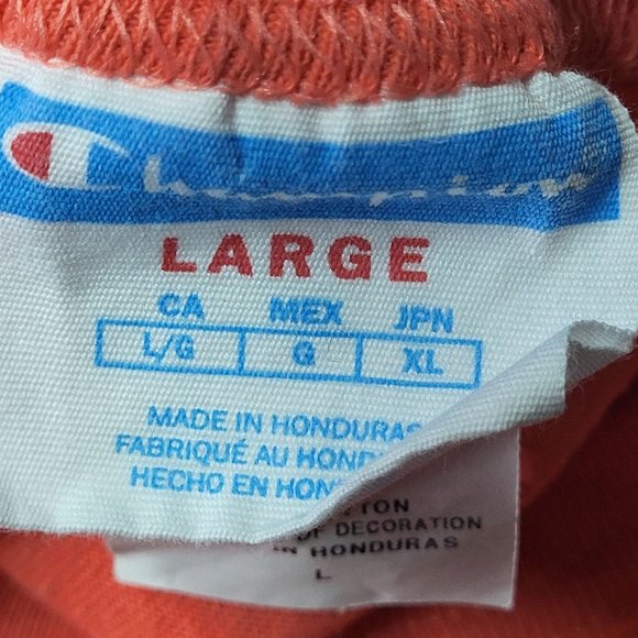 Vintage Look Champion Big C Embroidered Orange T-Shirt Men's Size Large Top - Picture 6 of 12